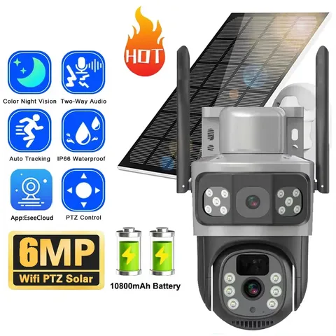 Dual Lens PTZ IP Camera Outdoor HD Three Screen WiFi Security Cam Night Vision