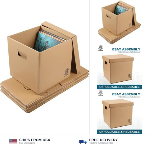 12" Vinyl Record Storage and Moving Box, Holds 60 Records or LPs, 2-Pack | Du...