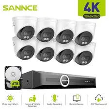 SANNCE 8CH NVR 4K Audio Recording POE IP Security Camera System Color Night IP67