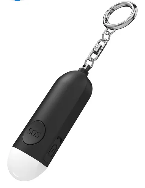 Personal Safety Alarm Keychain with LED Light, SOS Button, Black