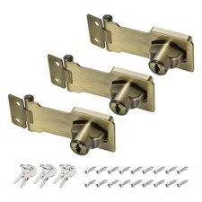 3Pcs 3Inch Keyed Hasp Locks Twist Knob Locking Keyed Different, Bronze