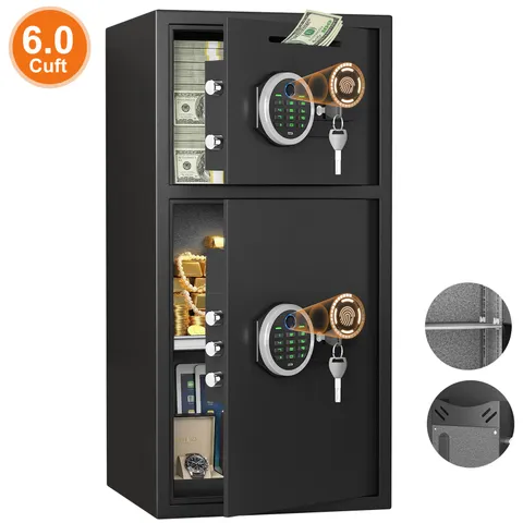6.0 Cuft Fingerprint Safe with Deposit Slot & Alarm，Double Door Home Safe Box