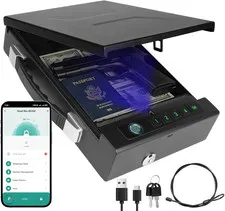 Fingerprint Lock Safe, 4-Ways Unlock Fingerprint/Digital Keypad/Key/App, Type-C