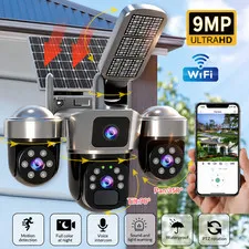 WiFi 9MP Solar Powered 3-Lens PTZ Security Camera 360 Degree Surveillance Camera