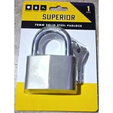 Superior 70mm Solid Steel Padlock – Hardened Shackle, Weather Resistant