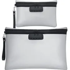 2 Pcs Fireproof Document Bag with Lock, Waterproof Money Pouch,Grey