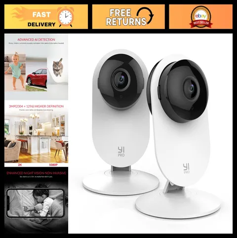 2-Pack 2K Home Security Cameras, 2.4GHz WiFi, Smart Detection, Night Vision