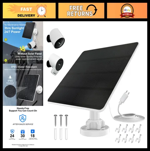 Solar Panel for Outdoor Security Camera - IP65 Waterproof, 360° Adjustable, Easy
