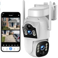 Dual Lens Security Camera 4G Outdoor, Cellular Camera with Dual Sensor 360 PTZ, 