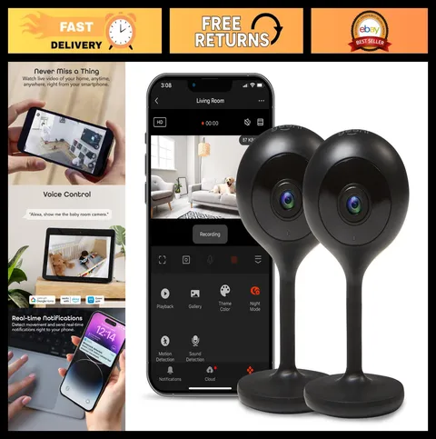 1080p Indoor Security Camera 2-Pack, Full HD Wi-Fi, Motion Detection, Smart Home