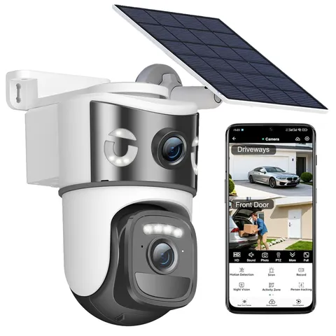 Dual Lens Cameras Wireless Outdoor, Solar-Powered Home with 6MP Color Night V...