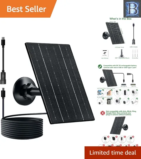 Efficient 4W Solar Charger for Outdoor Security Cameras - 360° Adjustable Mount