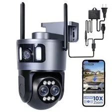 Dual Lens 4K WiFi Security Camera 10X Zoom Home Night Vision AI Human Detection