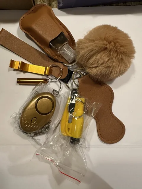 Personal Attack Alarm Keychain Set, Gold Yellow Brown, Keyring, Battery Powered