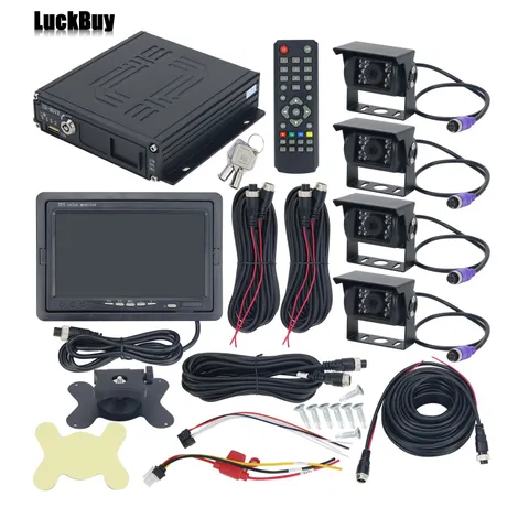 4CH Mobile Car DVR Recorder & 4 IR Night Version Camera & Cables & Screen Kit