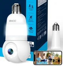 2K Light Bulb Security Camera, 2.4GHz Only, 355° Wireless Outdoor Camera, Ful...