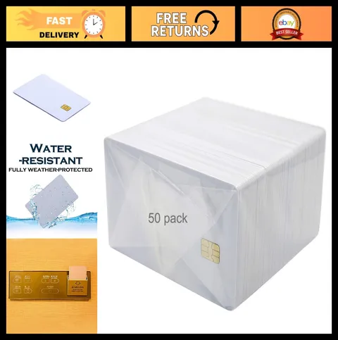 50 Pack Blank Smart Contact IC Cards - ISO 7816 Chip Cards for Hotel Key/Access