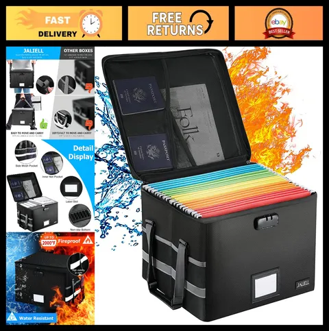 Fireproof File Box with Lock & Handle, Water-Resistant Document Organizer for Ho