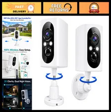 2K Wireless Outdoor Security Cameras, 355° Pan, Battery Powered, Color Night Vis