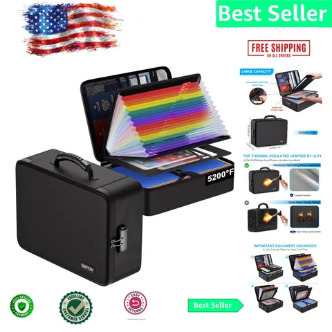 Portable 5200℉ Fireproof Document Box with Accordion Organizer for Home & Travel