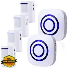 BESTOONE Driveway Alarm System, Wireless Motion Sensor, 2 Alarms, 4 Detectors