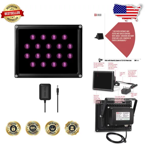 Outdoor IR Illuminator 200ft Range 18W 90° LED Flood Light for Security Cameras