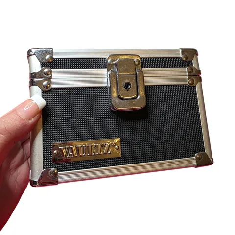 Vaultz Mini Locking Storage Box Black Chrome Security Case Key Lock VZ01002