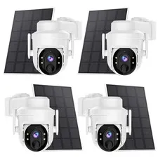 4Pcs Wireless Security Camera System Outdoor WiFi Pan/Tilt Solar Battery Powered