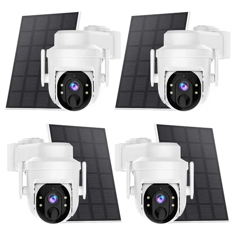 4Pcs Wireless Security Camera System Outdoor WiFi Pan/Tilt Solar Battery Powered