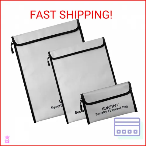 3 Pcs Fireproof Waterproof Money Important Document Bag(2000℉),Fire Proof Bag fo