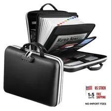  5200℉ Fireproof File Organizer with Combination Lock, Hard Shell Multi-pocket 