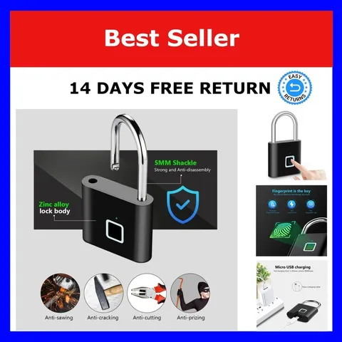 KERUI Fingerprint Padlock USB Rechargeable Waterproof Keyless Smart Lock