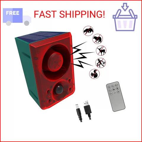 QXMH Solar Outdoor Motion Sensor Alarm - Dog Barking&Gunshot Sound 130db Motion