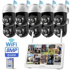 8MP Wireless Security Camera System CCTV Outdoor Audio PTZ 12'' Monitor WiFi 2TB