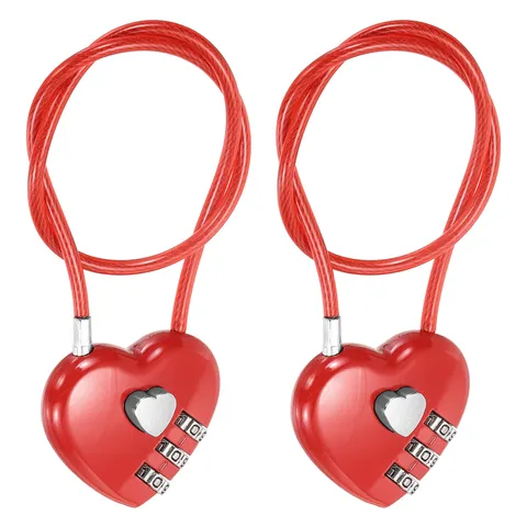Combination Padlock (11.8 Inch, Red)(2 Pcs), 3-Digit Heart Shaped Combo Padlock