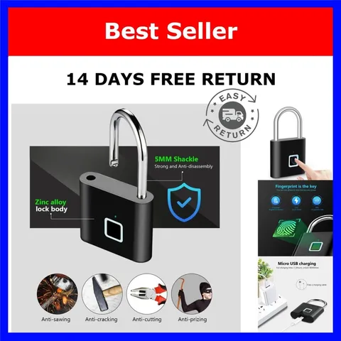Fingerprint Padlock Smart Keyless USB Rechargeable Waterproof
