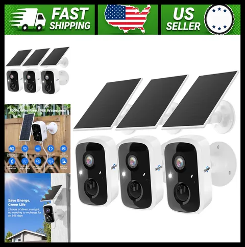 Hiseeu Solar Wireless Security Cameras 3 Pack 3K 4MP Outdoor Indoor WiFi