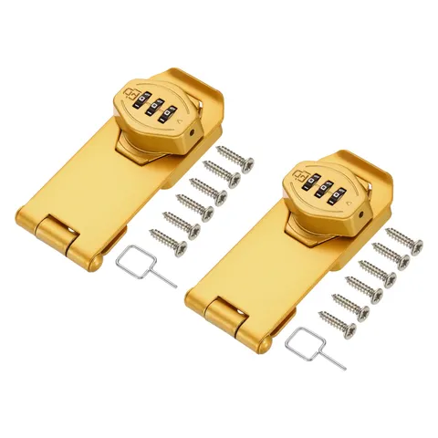 Keyless Cabinet Combination Lock 4" 2Pcs 3-Digit Password Hasp Lock Gold