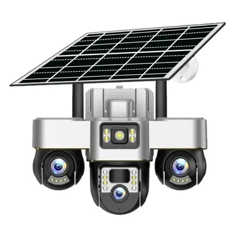 Three‑Lens Solar Cam – Outdoor, HD Night Vision, Full Color