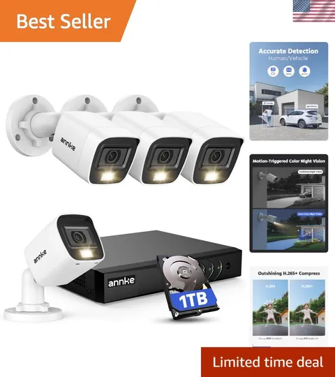 8CH 2MP Security Camera System - AI Human/Vehicle Detection & Color Night Vision