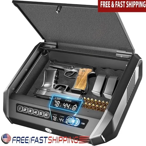 Biometric Fingerprint Pistol Safe Anti-Pry Steel Security Box Smart LCD Display