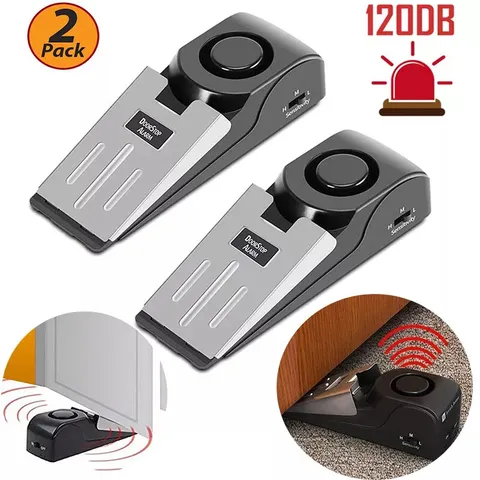 2 Pack Security Door Stop Alarm 120DB Hotel Home Wireless Security Safety Tools