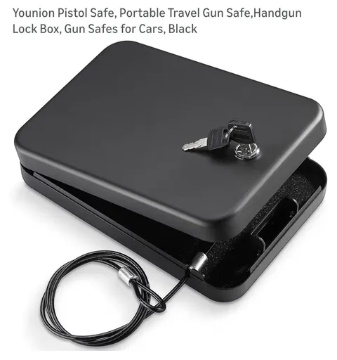 Younion Pistol Safe-Portable Lockbox-Black-Key Lock-NEW IN ORIG BOX