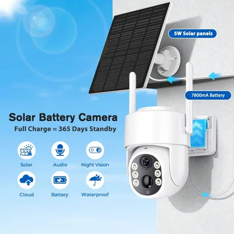 Abuntu 5MP Solar WiFi Security Camera PTZ 365-Day Battery PIR Night Vision