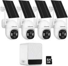 Solar Security Cameras Wireless Outdoor, 4MP 2K PTZ Wifi Camera System with Base