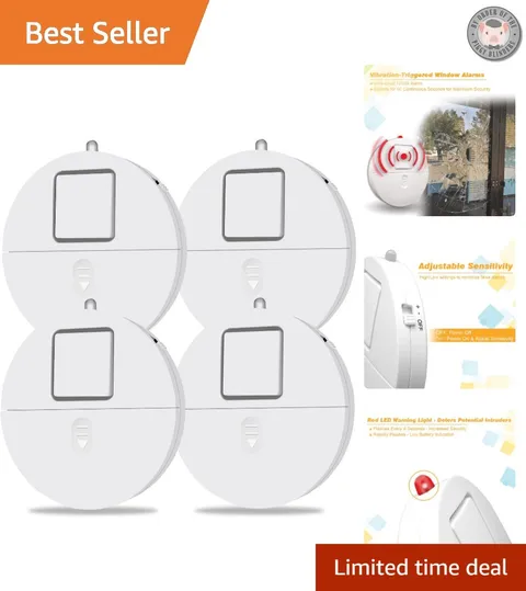 Advanced Glass Break Detection Alarms - 4 Pack, 120dB Security System