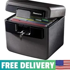 Black Fireproof And Waterproof Safe, File Folder And Document Box With Key Lock,