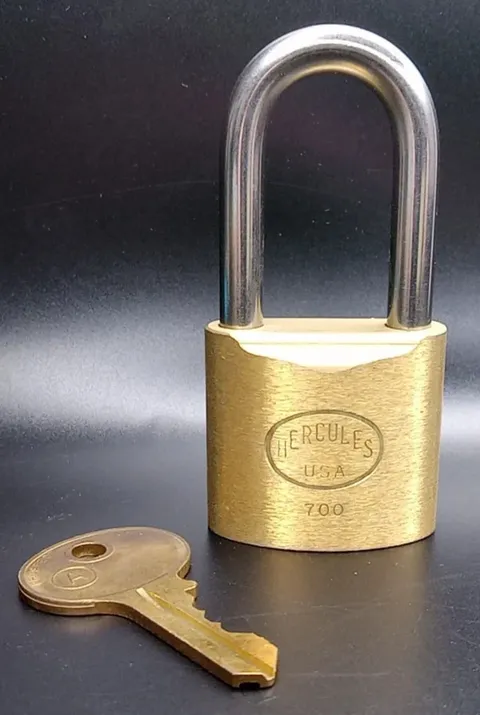 Brass Hercules Padlock, Model 700B-7/8" Lock USA Brass + Keys (Select Amount)