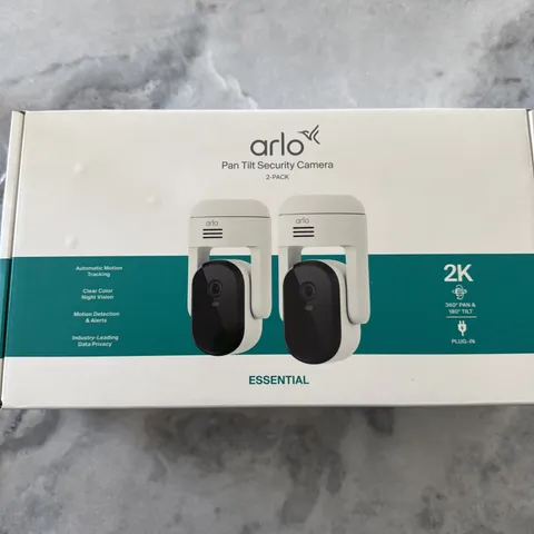 Arlo Essential Pan Tilt Security Camera 2K - Wired Plug-in Power Outdoor Came...