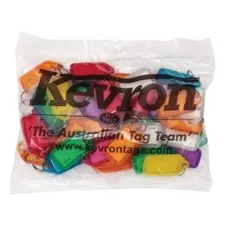 KEVRON KID5 2 x Bags Of 50 MIXED Plastic Click Key Ring Tags 100 TAGS -FREE POST